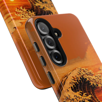 Japanese Great Wave Sunset Phone Case | Hokusai 3D Art Sunset Glow | Edo Era Masterpiece