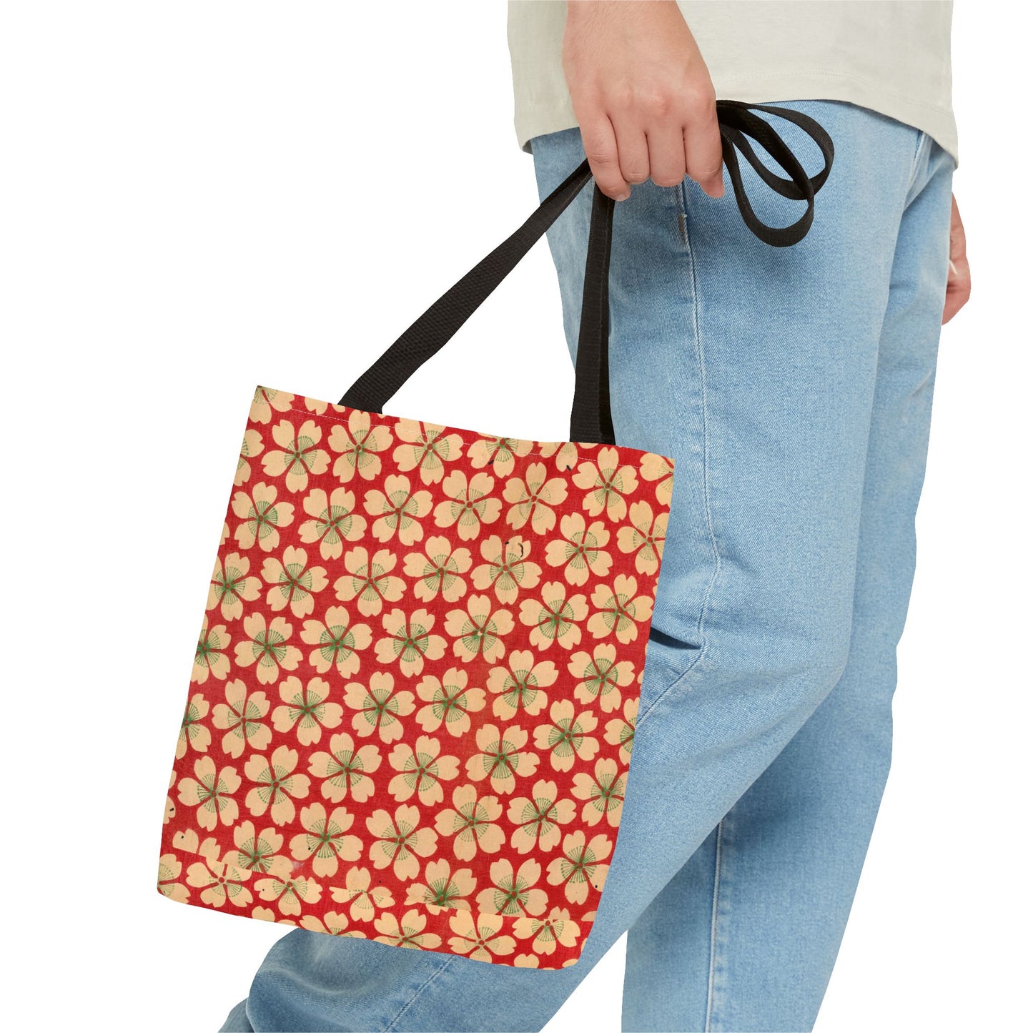 Meiji Era Sakura Blossom Tote Bag | "Chiyogami Mihon" Japanese Archive Art | Red & White Floral