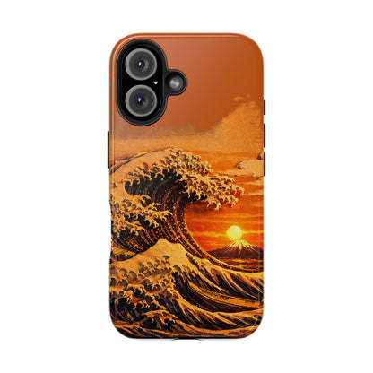 Japanese Great Wave Sunset Phone Case | Hokusai 3D Art Sunset Glow | Edo Era Masterpiece
