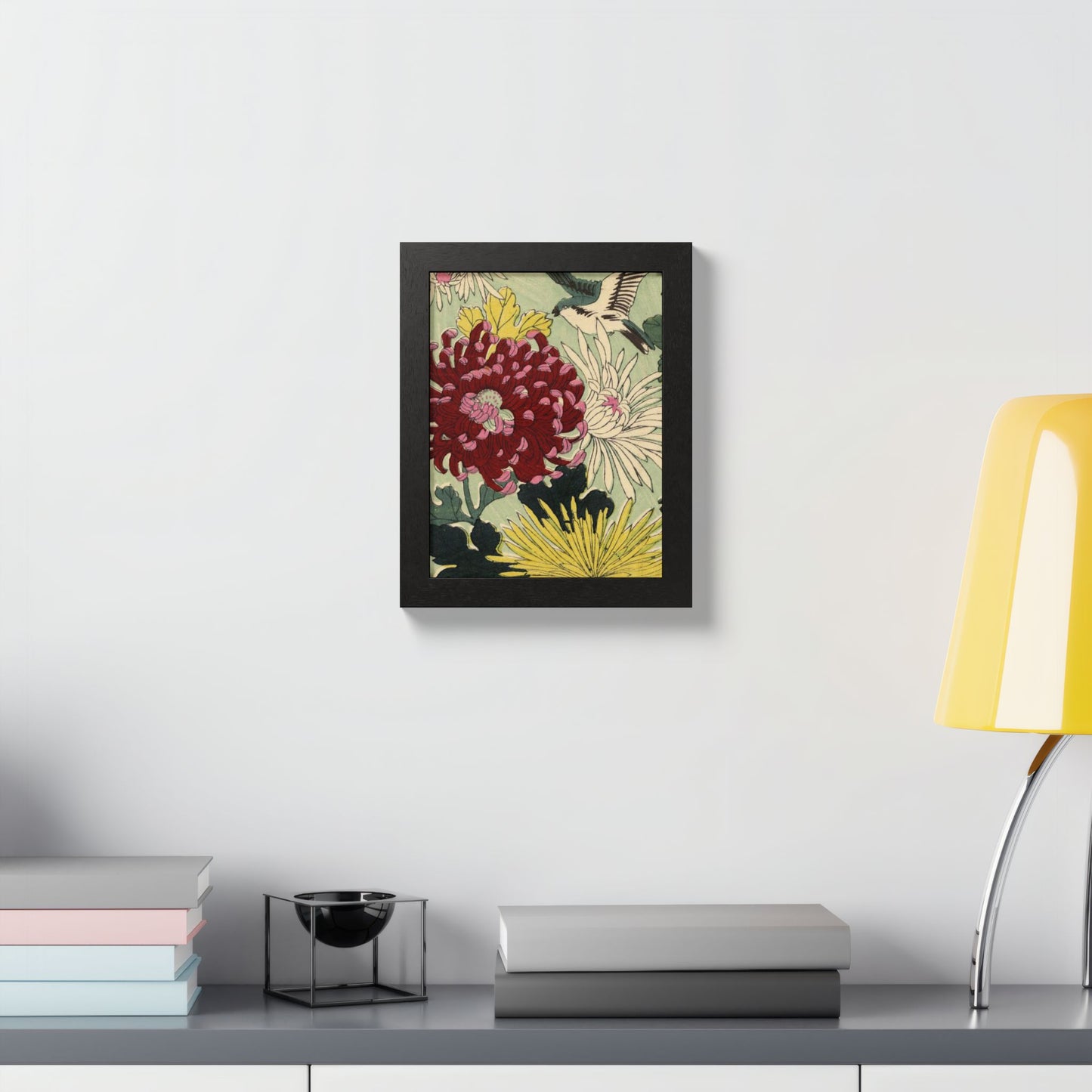 Chrysanthemum Japanese Chiyogami Framed Poster – Vintage 1924 Kikuo Hirose | Maru no Kagishippo