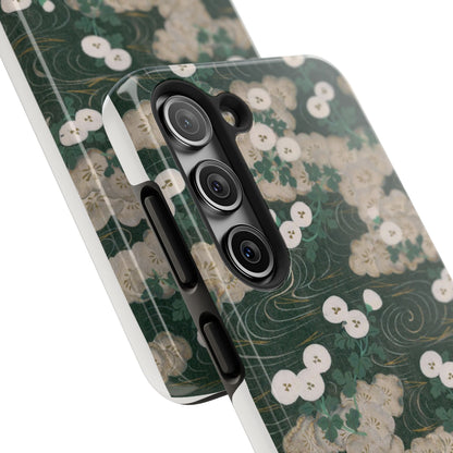 Meiji Era Flowing Water & White Flower Phone Case | 1901 Illustrated Compendium of 100 Designs | Forest Green Japanese Art
