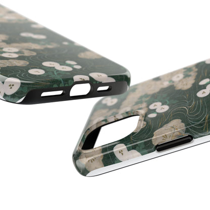 Meiji Era Flowing Water & White Flower Phone Case | 1901 Illustrated Compendium of 100 Designs | Forest Green Japanese Art