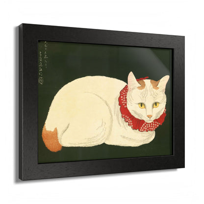 White Cat Japanese Woodblock Framed Poster – Nihon Fukei Senshu Vol.6, 1924