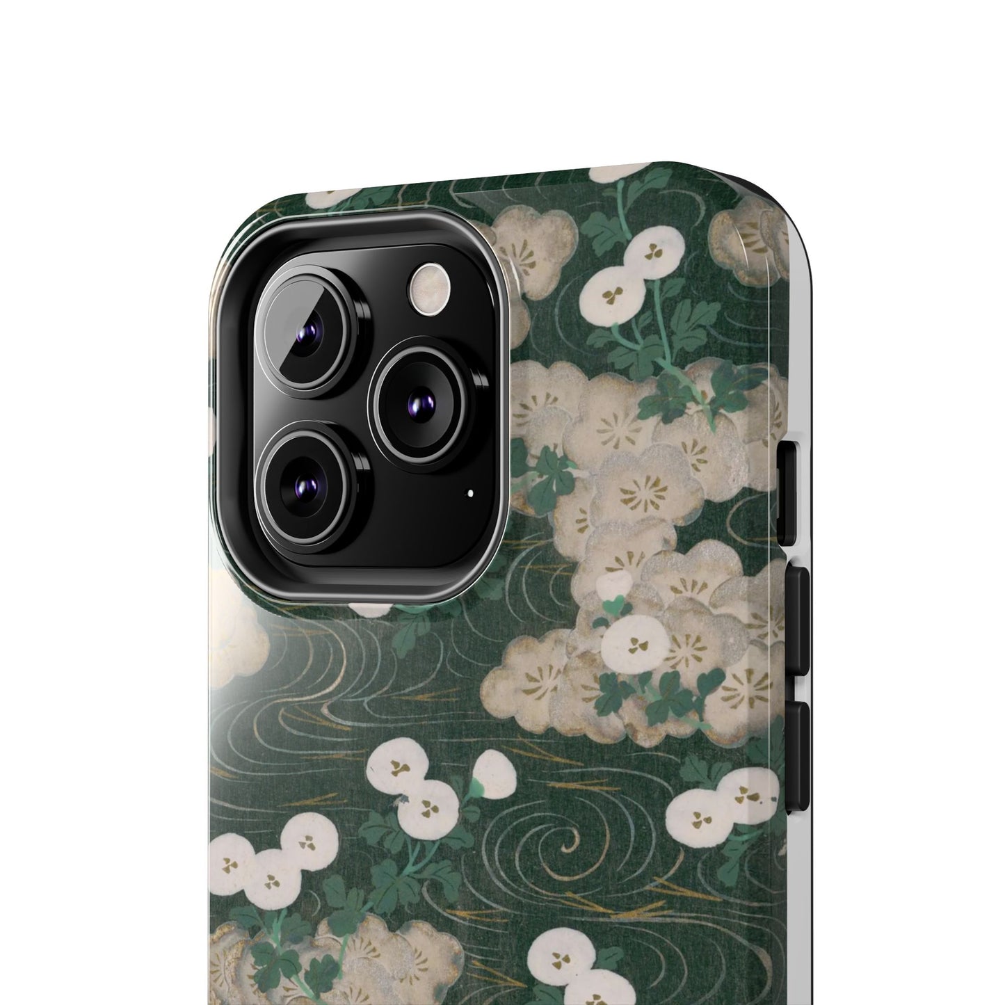 Meiji Era Flowing Water & White Flower Phone Case | 1901 Illustrated Compendium of 100 Designs | Forest Green Japanese Art