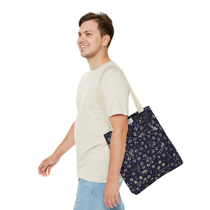 Taisho Era Shochikubai Tote Bag | 1926 Pine Bamboo Plum Japanese Chiyogami Art | Navy Floral