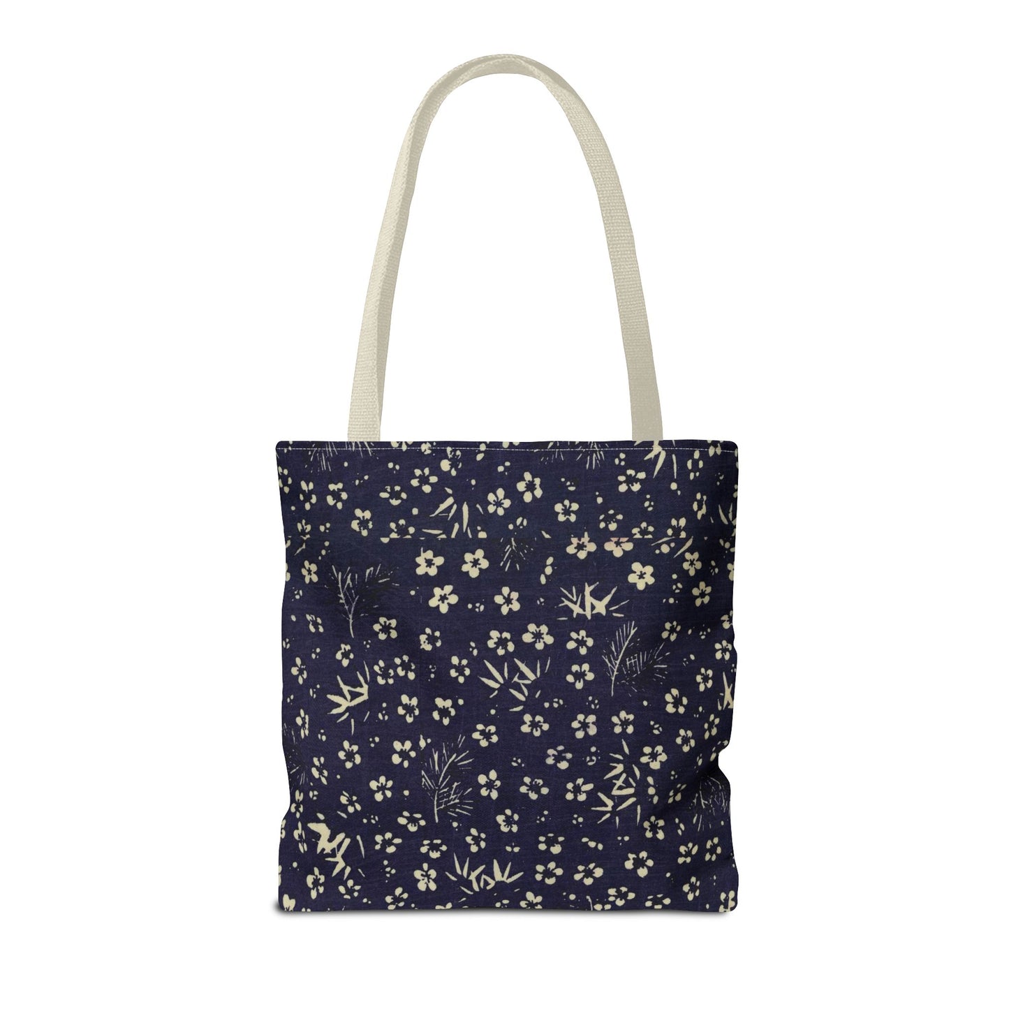 Taisho Era Shochikubai Tote Bag | 1926 Pine Bamboo Plum Japanese Chiyogami Art | Navy Floral