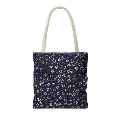 Taisho Era Shochikubai Tote Bag | 1926 Pine Bamboo Plum Japanese Chiyogami Art | Navy Floral