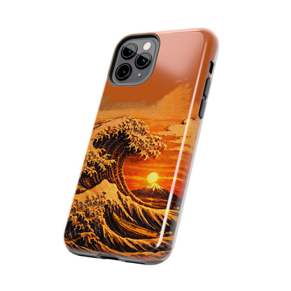 Japanese Great Wave Sunset Phone Case | Hokusai 3D Art Sunset Glow | Edo Era Masterpiece