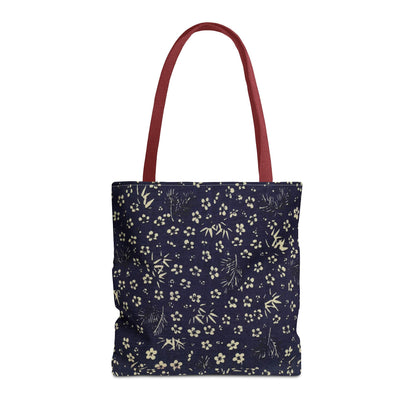 Taisho Era Shochikubai Tote Bag | 1926 Pine Bamboo Plum Japanese Chiyogami Art | Navy Floral