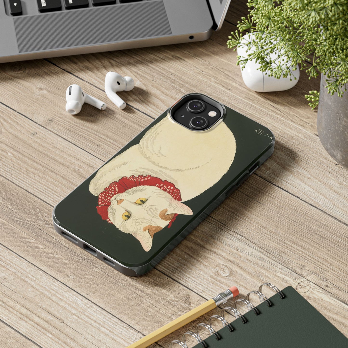 Taisho Era Lucky White Cat Phone Case | 1921 Japanese Woodblock Art | Zen Cat Design
