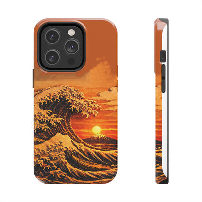 Japanese Great Wave Sunset Phone Case | Hokusai 3D Art Sunset Glow | Edo Era Masterpiece