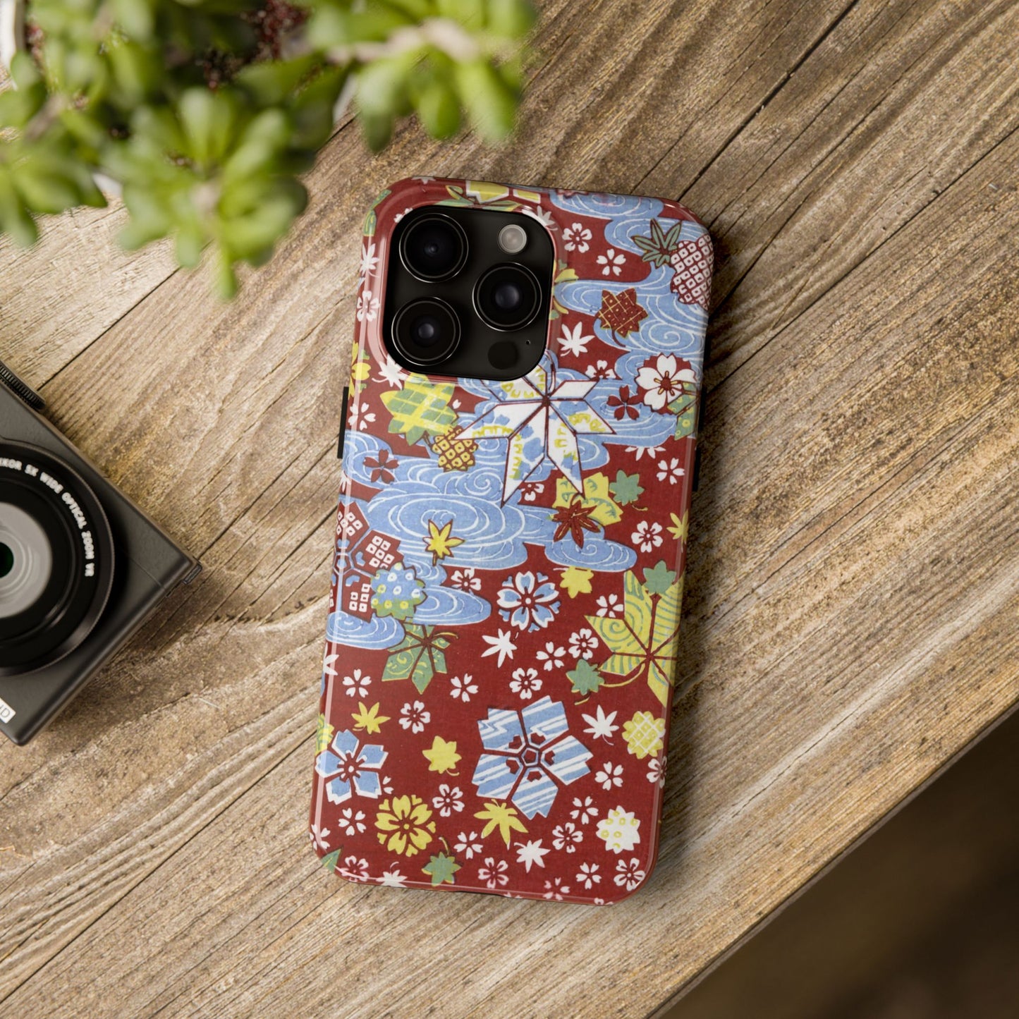 Taisho Umbrella Tales | 1926 Sakura, Momiji & Flowing Water Phone Case | Vintage Chiyogami Art