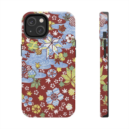 Taisho Umbrella Tales | 1926 Sakura, Momiji & Flowing Water Phone Case | Vintage Chiyogami Art