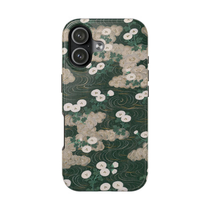 Meiji Era Flowing Water & White Flower Phone Case | 1901 Illustrated Compendium of 100 Designs | Forest Green Japanese Art
