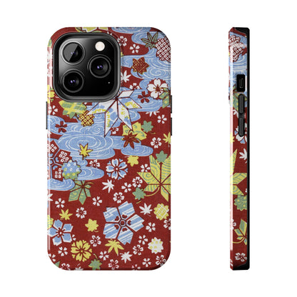 Taisho Umbrella Tales | 1926 Sakura, Momiji & Flowing Water Phone Case | Vintage Chiyogami Art