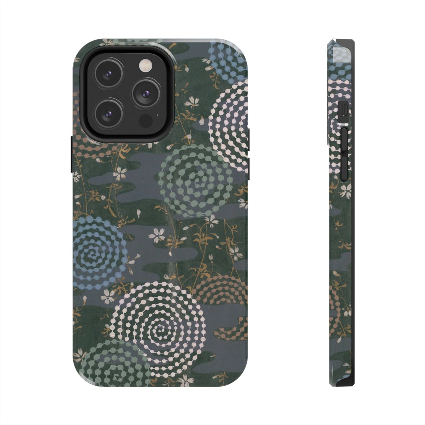 Meiji Era Uzumaki Spiral Phone Case | 1901 Zuan Hyakushu | Tokiwa Green Japanese Art