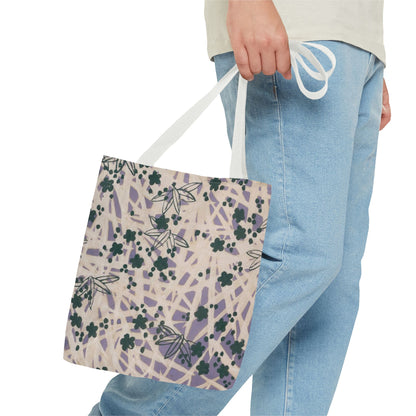Meiji Era Bamboo & Flower Tote Bag | 1901 Zuan Hyakushu | Purple & Green Japanese Art