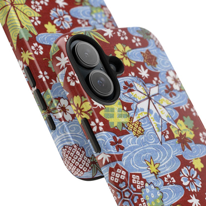 Taisho Umbrella Tales | 1926 Sakura, Momiji & Flowing Water Phone Case | Vintage Chiyogami Art