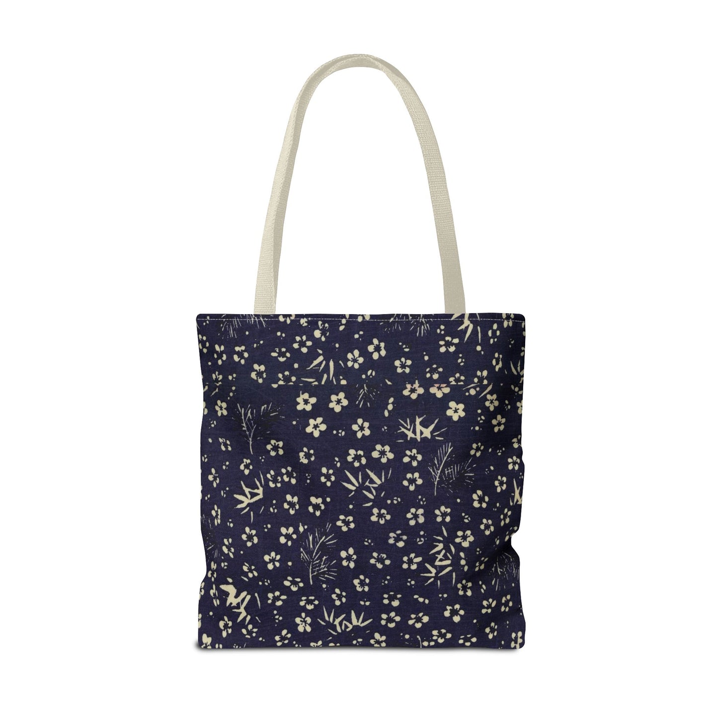 Taisho Era Shochikubai Tote Bag | 1926 Pine Bamboo Plum Japanese Chiyogami Art | Navy Floral