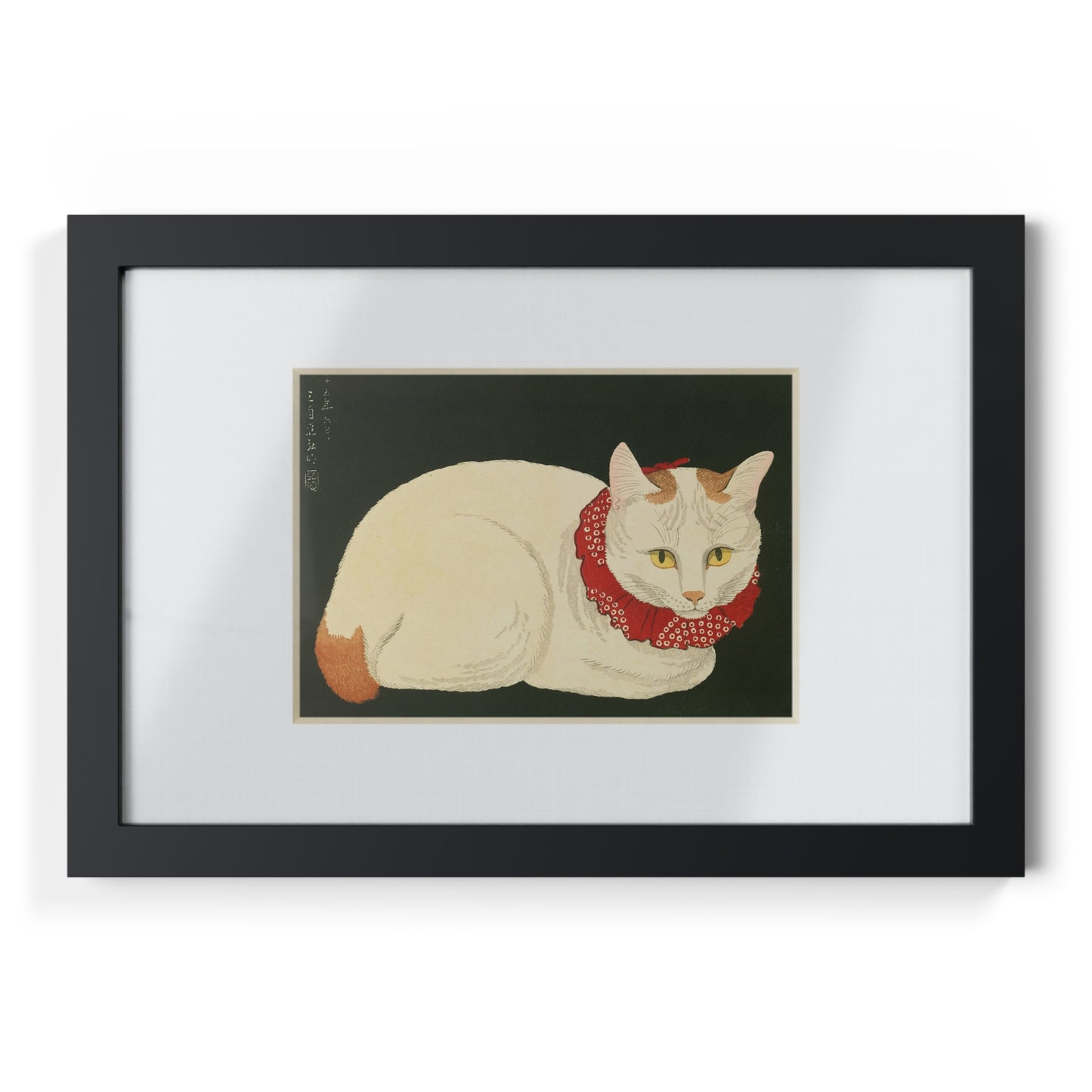 White Cat Japanese Woodblock Framed Poster – Nihon Fukei Senshu Vol.6, 1924