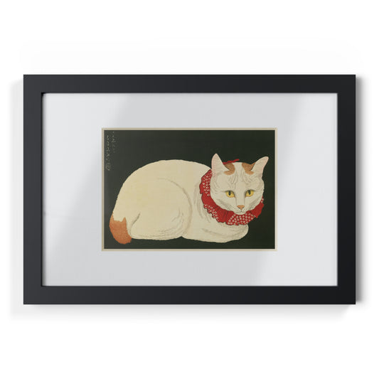 White Cat Japanese Woodblock Framed Poster – Nihon Fukei Senshu Vol.6, 1924