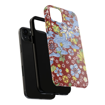 Taisho Umbrella Tales | 1926 Sakura, Momiji & Flowing Water Phone Case | Vintage Chiyogami Art