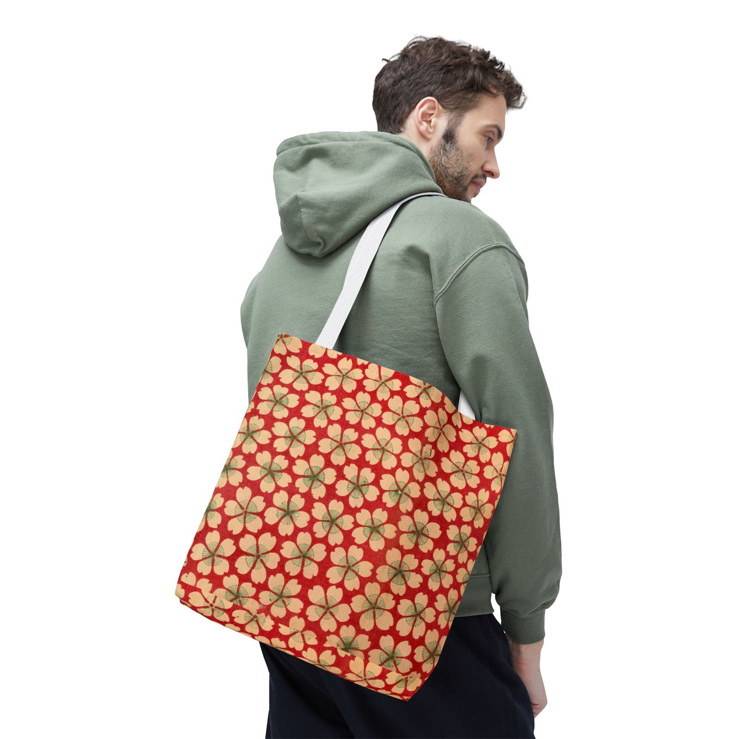 Meiji Era Sakura Blossom Tote Bag | "Chiyogami Mihon" Japanese Archive Art | Red & White Floral