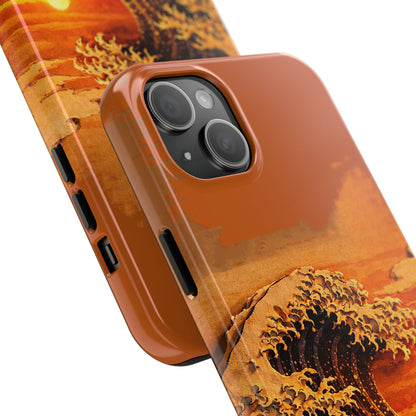 Japanese Great Wave Sunset Phone Case | Hokusai 3D Art Sunset Glow | Edo Era Masterpiece