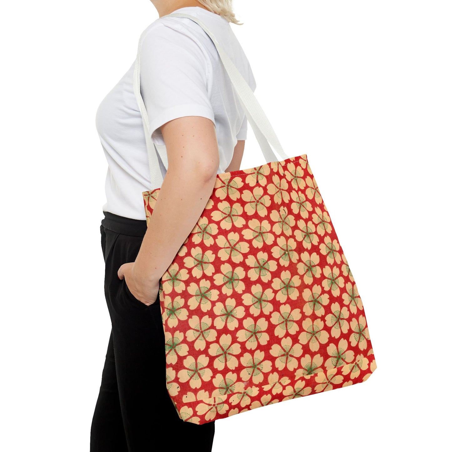 Meiji Era Sakura Blossom Tote Bag | "Chiyogami Mihon" Japanese Archive Art | Red & White Floral