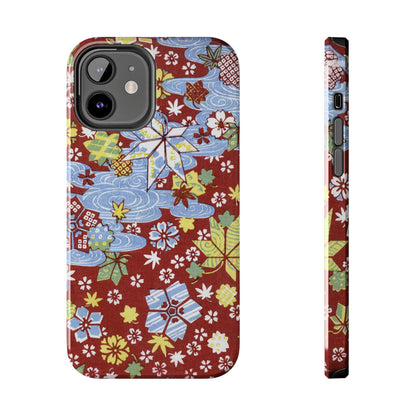 Taisho Umbrella Tales | 1926 Sakura, Momiji & Flowing Water Phone Case | Vintage Chiyogami Art