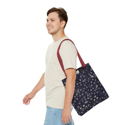 Taisho Era Shochikubai Tote Bag | 1926 Pine Bamboo Plum Japanese Chiyogami Art | Navy Floral