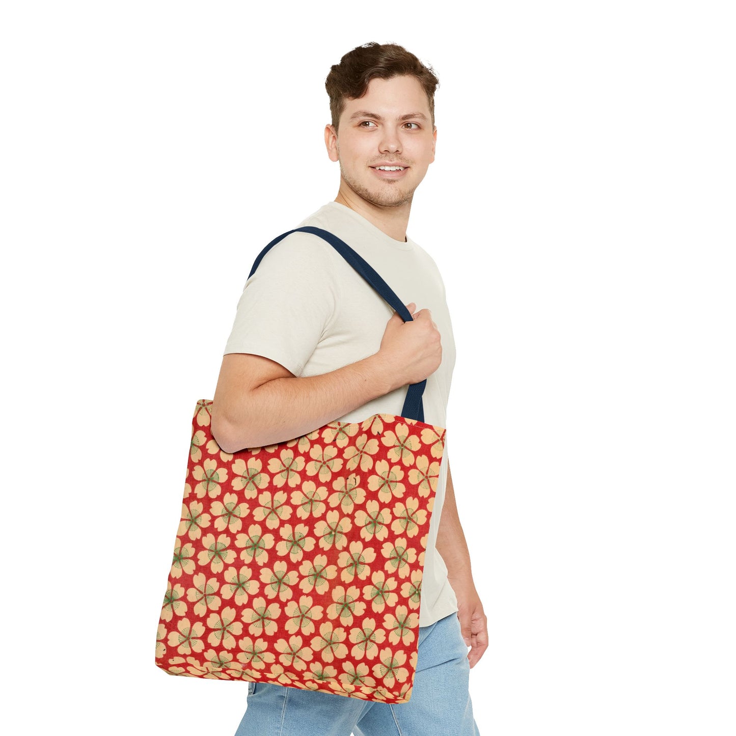 Meiji Era Sakura Blossom Tote Bag | "Chiyogami Mihon" Japanese Archive Art | Red & White Floral