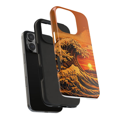 Japanese Great Wave Sunset Phone Case | Hokusai 3D Art Sunset Glow | Edo Era Masterpiece