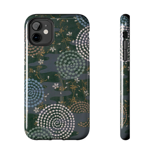 Meiji Era Uzumaki Spiral Phone Case | 1901 Zuan Hyakushu | Tokiwa Green Japanese Art