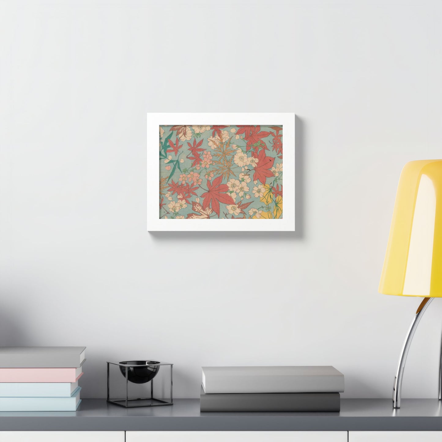 Antique Japanese Maple & Autumn Bloom Framed Poster - Meiji Era Nishikishu Wall Art