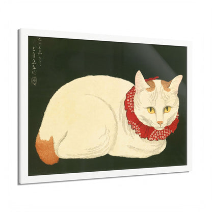 White Cat Japanese Woodblock Framed Poster – Nihon Fukei Senshu Vol.6, 1924