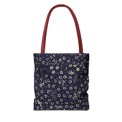 Taisho Era Shochikubai Tote Bag | 1926 Pine Bamboo Plum Japanese Chiyogami Art | Navy Floral