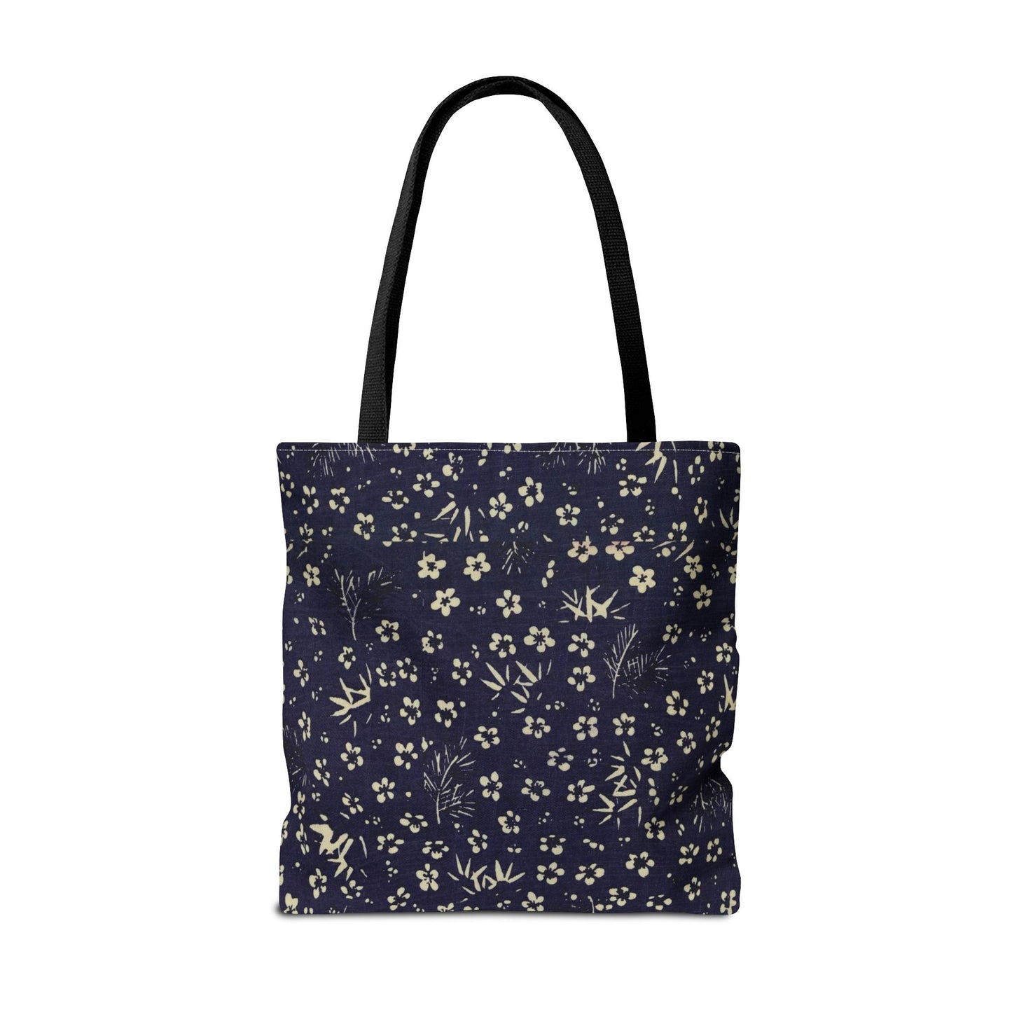 Taisho Era Shochikubai Tote Bag | 1926 Pine Bamboo Plum Japanese Chiyogami Art | Navy Floral
