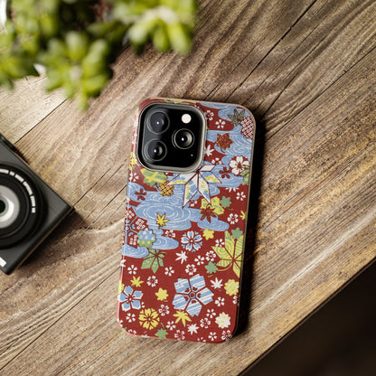 Taisho Umbrella Tales | 1926 Sakura, Momiji & Flowing Water Phone Case | Vintage Chiyogami Art