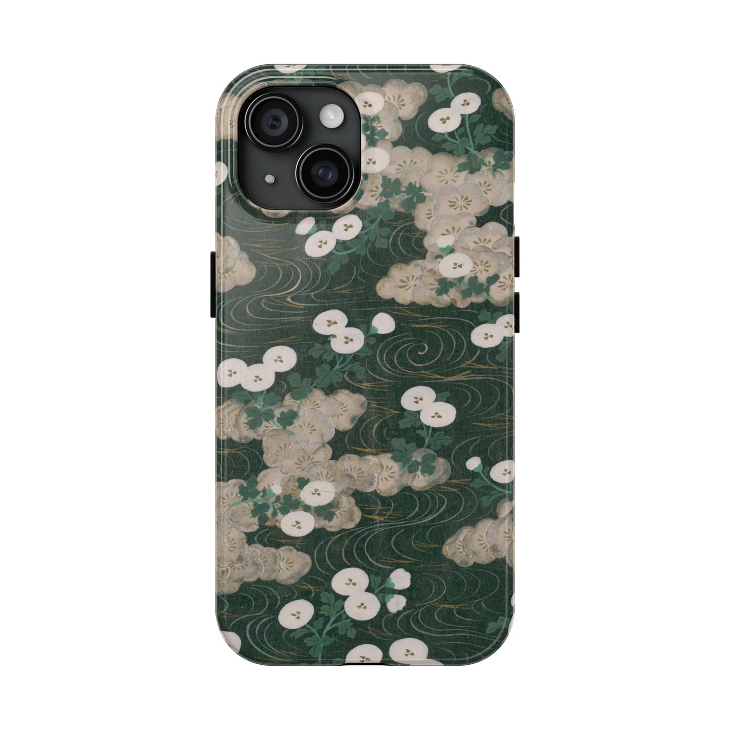 Meiji Era Flowing Water & White Flower Phone Case | 1901 Illustrated Compendium of 100 Designs | Forest Green Japanese Art