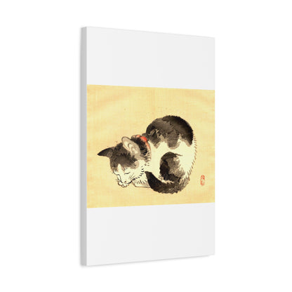 Sleeping Cat Vintage Sumi-e Canvas Print — Japanese Ink Cat Wall Art