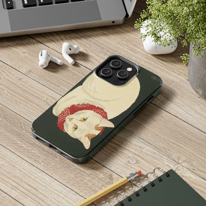 Taisho Era Lucky White Cat Phone Case | 1921 Japanese Woodblock Art | Zen Cat Design