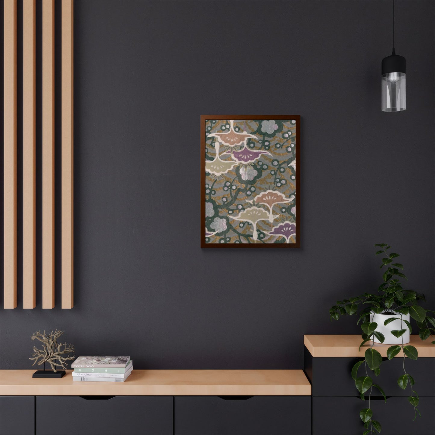 Vintage Japanese Origami Crane & Plum Framed Poster - Meiji Era Zuisho Wall Art