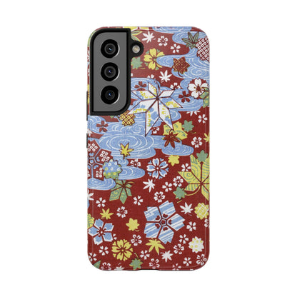 Taisho Umbrella Tales | 1926 Sakura, Momiji & Flowing Water Phone Case | Vintage Chiyogami Art