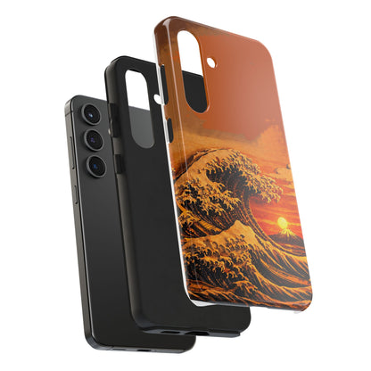 Japanese Great Wave Sunset Phone Case | Hokusai 3D Art Sunset Glow | Edo Era Masterpiece