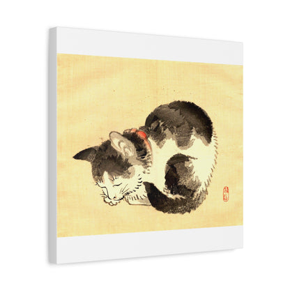 Sleeping Cat Vintage Sumi-e Canvas Print — Japanese Ink Cat Wall Art