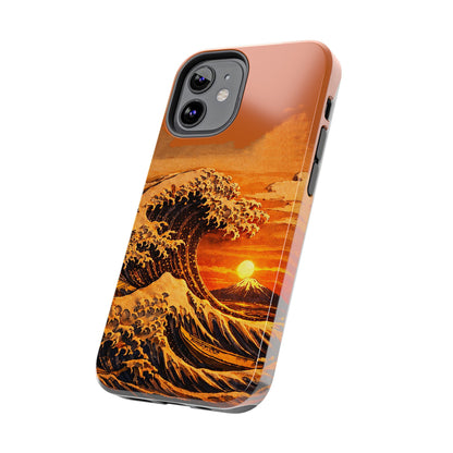 Japanese Great Wave Sunset Phone Case | Hokusai 3D Art Sunset Glow | Edo Era Masterpiece