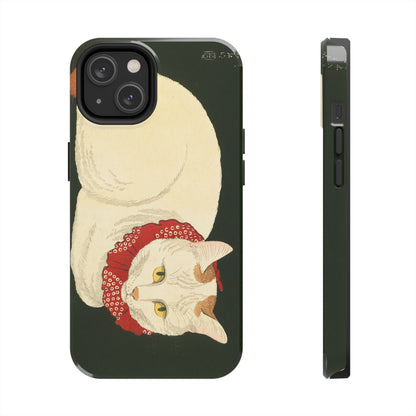 Taisho Era Lucky White Cat Phone Case | 1921 Japanese Woodblock Art | Zen Cat Design