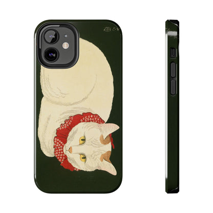 Taisho Era Lucky White Cat Phone Case | 1921 Japanese Woodblock Art | Zen Cat Design