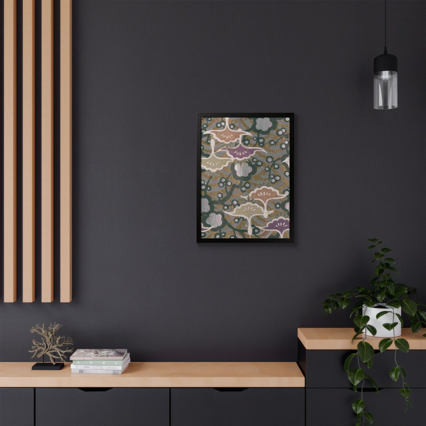 Vintage Japanese Origami Crane & Plum Framed Poster - Meiji Era Zuisho Wall Art
